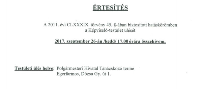 Képviselő-testületi ülés 2017.szeptember 26. Képviselő-testületi ülés 2017.szeptember 26.